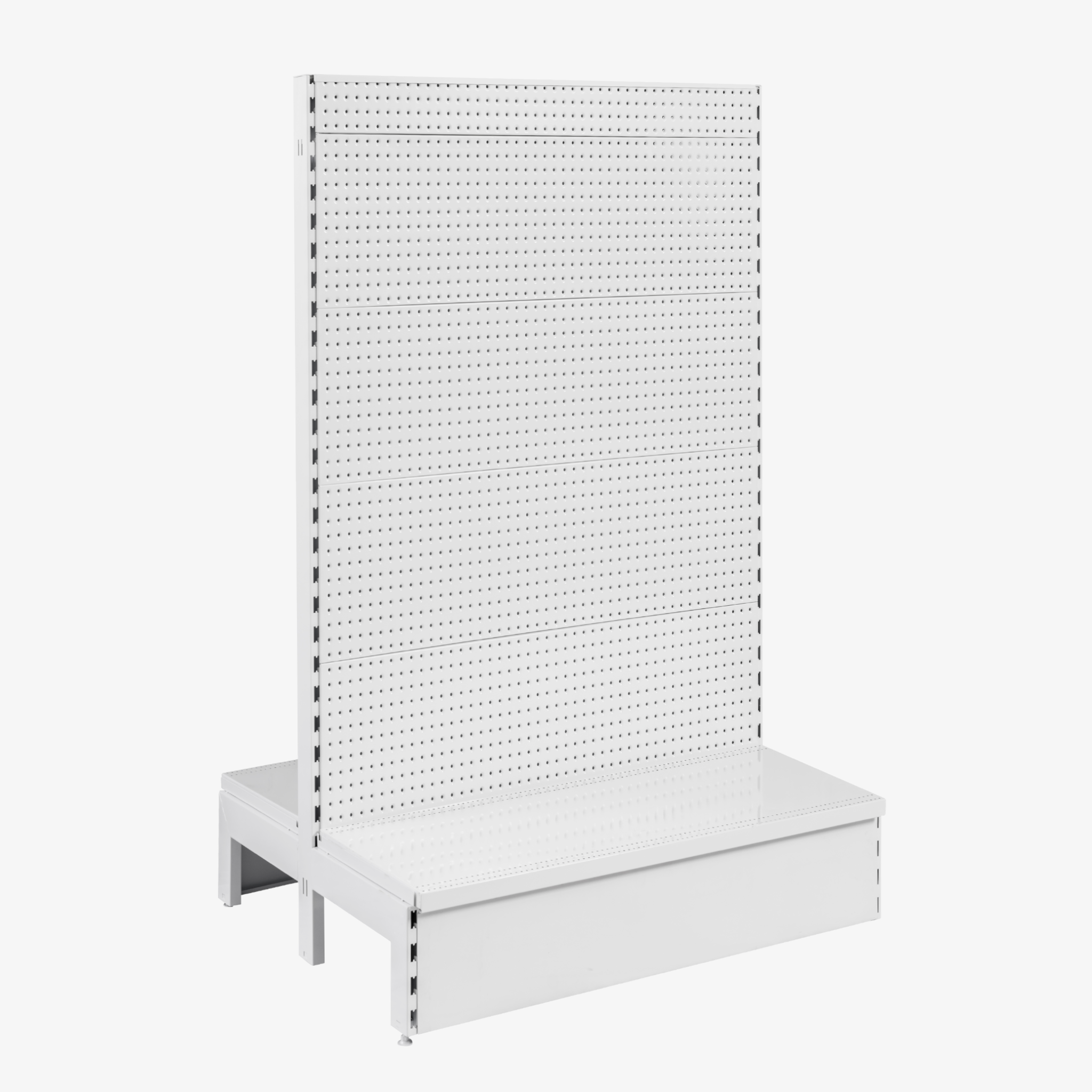 SMD9015SW-V2 White Double Sided Volcano Pegboard Gondola Shelving – 900mm Wide Modules